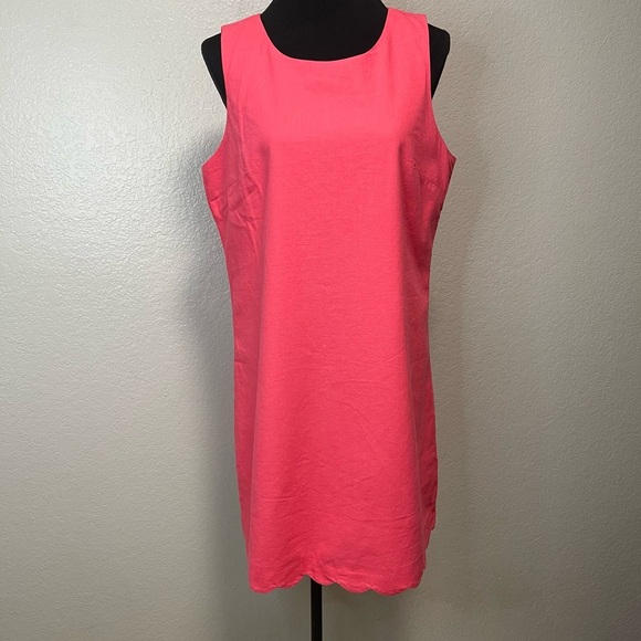 NWT J.Crew Scalloped Linen Blend Shift Dress in Guava Pink Rose Size 12 - Picture 1 of 8